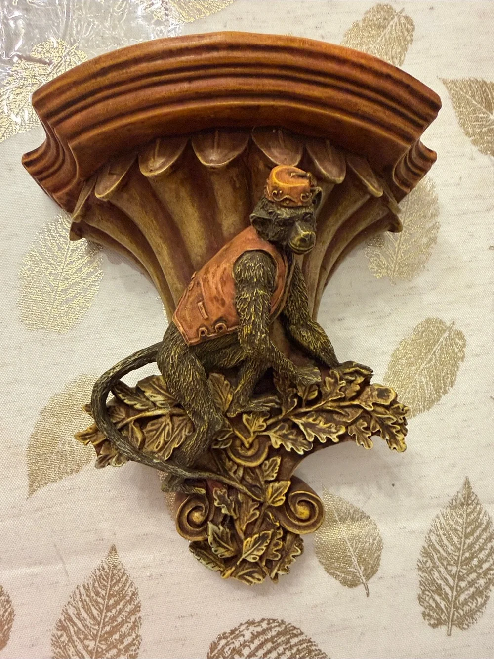 Vintage-Style Brown Monkey Wall Shelf Accent - Unbranded